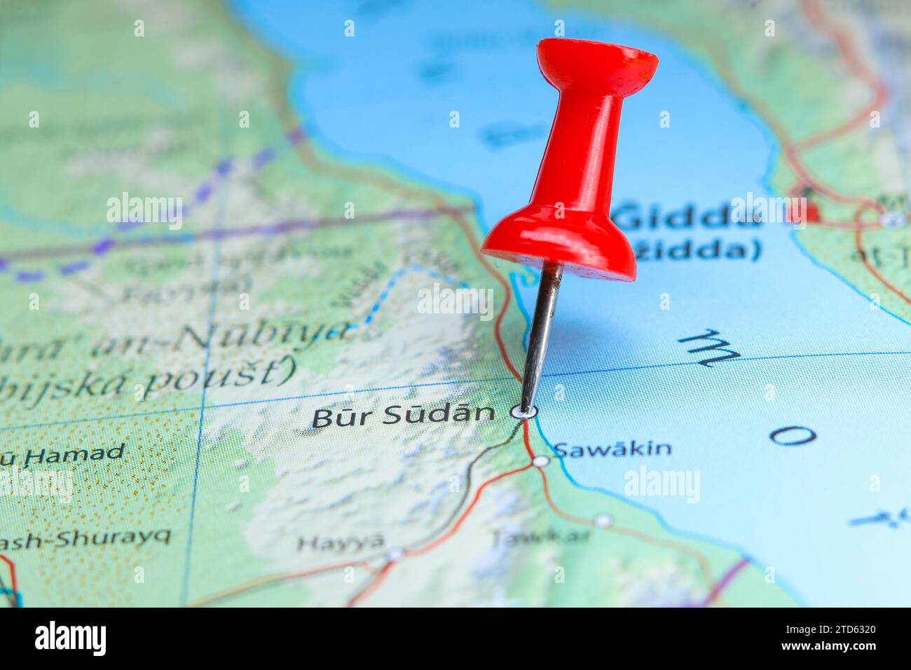 BUR Sudan, Soudan PIN sur la carte. Port Soudan Banque D'Images