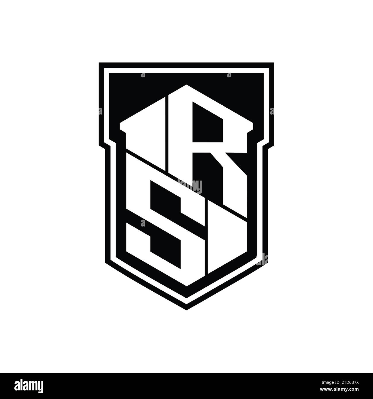 Modèle de conception de style isolé à blindage intérieur monogramme hexagonal à motif géométrique haut et bas avec logo lettre RS Banque D'Images