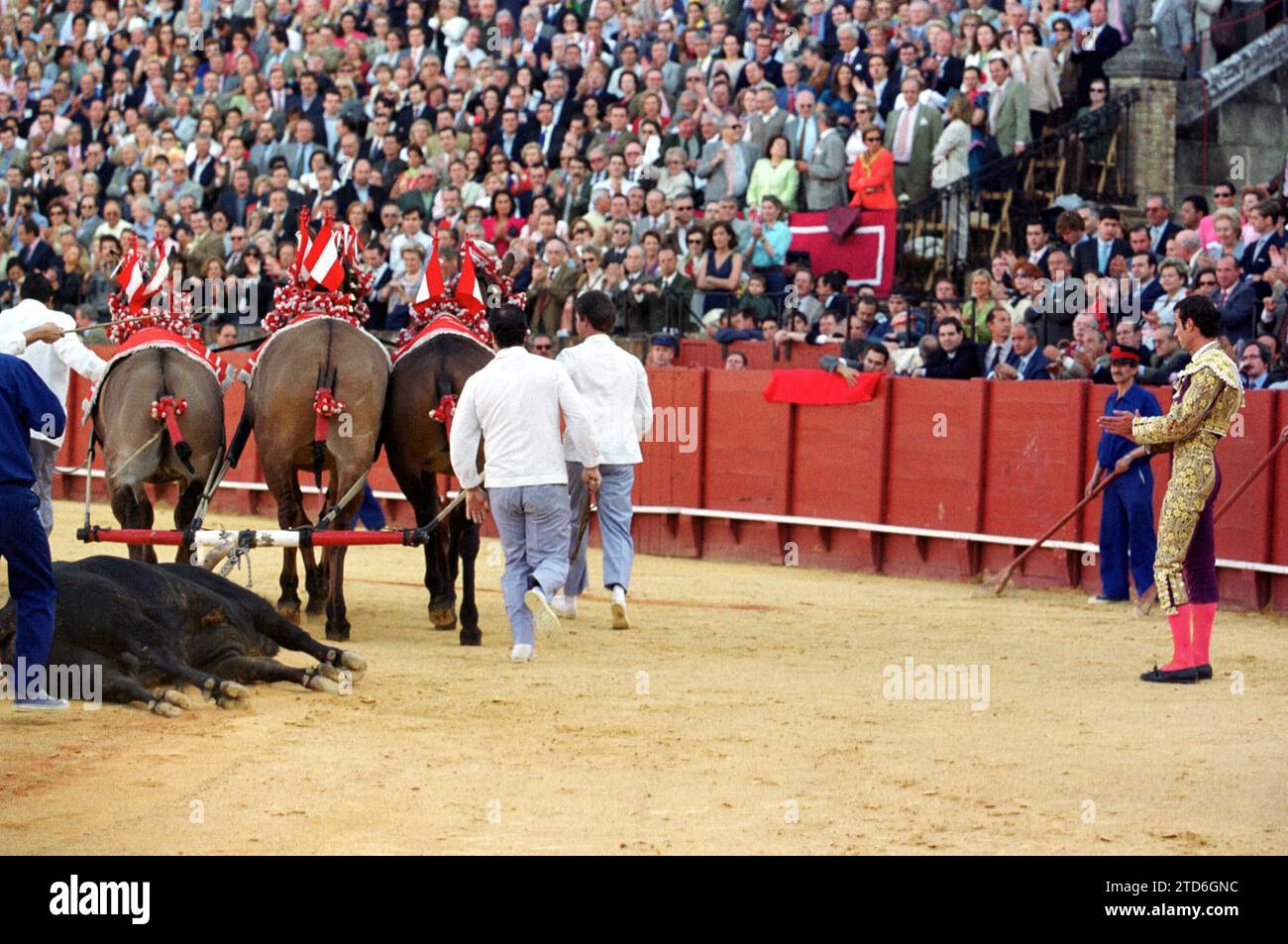 05/02/2000. Séville. 2-5-00. Taureaux dans la maestronza. Finito de Córdoba applaudit la traînée de son bullDIAZ JAPON. Crédit : Album / Archivo ABC / Díaz Japón Banque D'Images