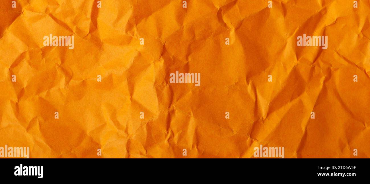 Texture de papier froissé orange, toile de fond abstraite de papier orange froissé Banque D'Images