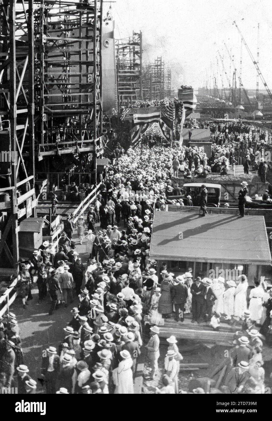 07/31/1918. Constructions navales aux États-Unis. Vue générale des cales de Newark, où plusieurs navires de guerre ont récemment été lancés le même jour. Crédit : Album / Archivo ABC Banque D'Images