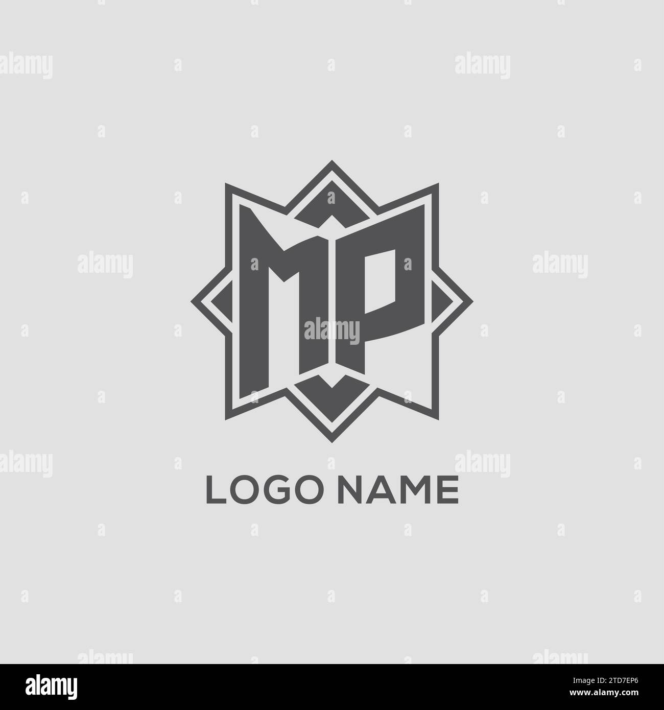 Logo Monogram MP avec graphique vectoriel de conception de style étoile à huit branches Illustration de Vecteur