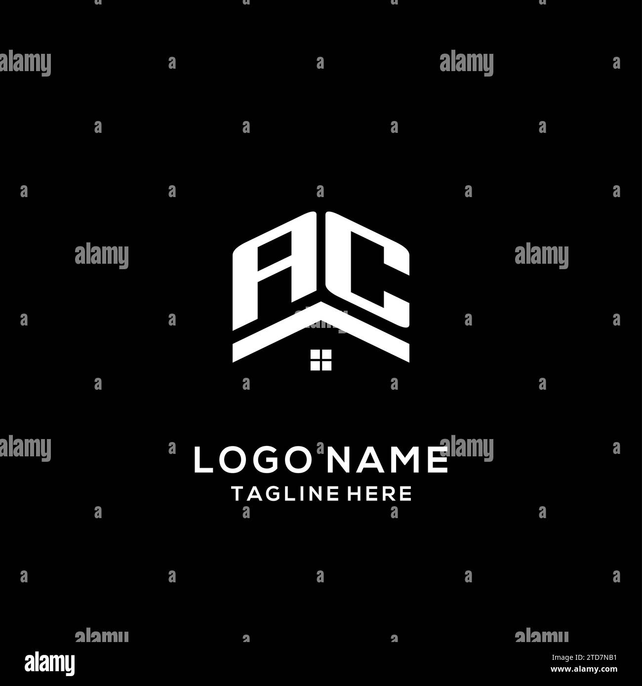 Logo AC initial avec toit de maison abstrait, graphique vectoriel de conception de logo immobilier simple et propre Illustration de Vecteur
