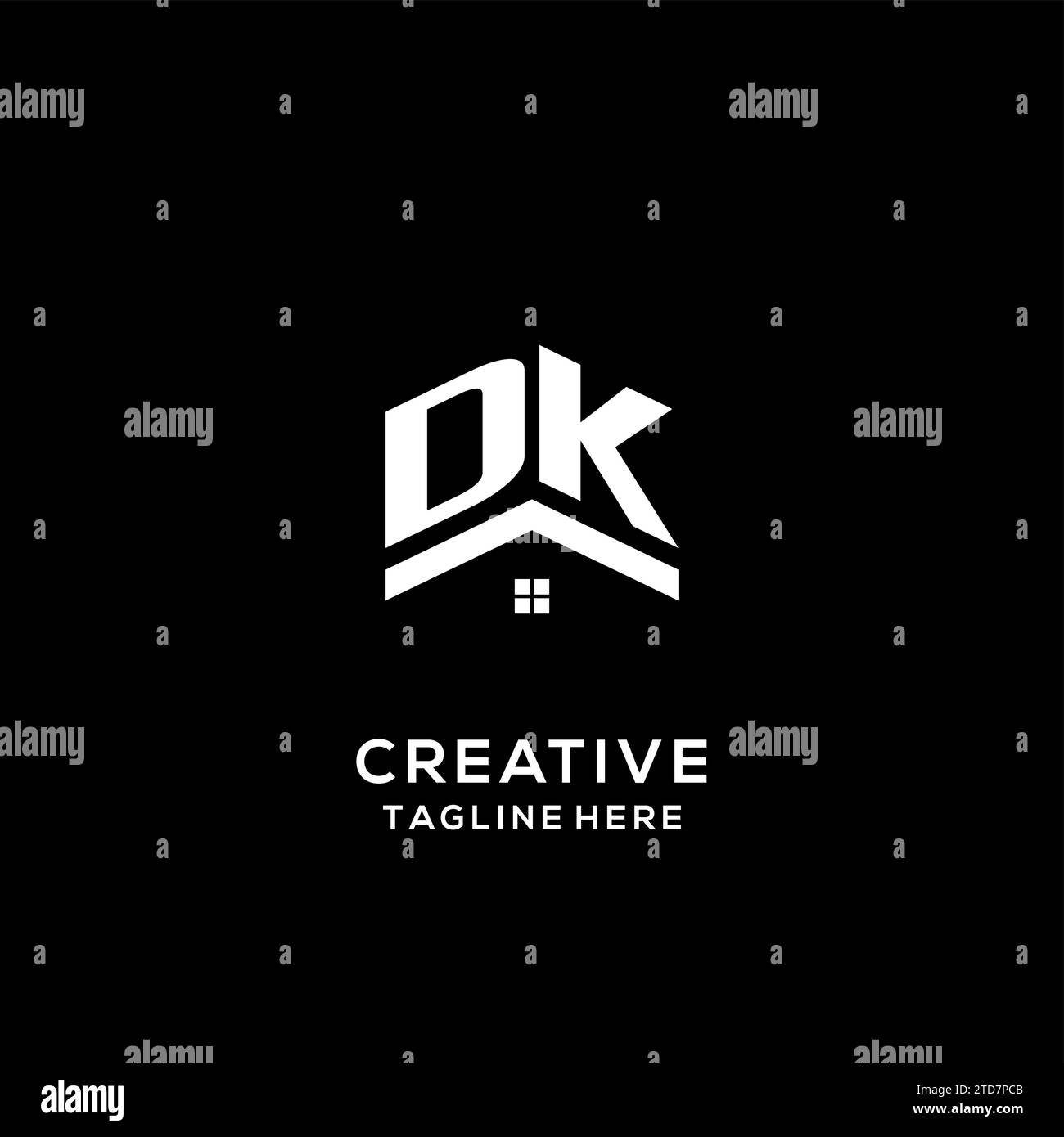 Logo DK initial avec toit de maison abstrait, graphique vectoriel de conception de logo immobilier simple et propre Illustration de Vecteur