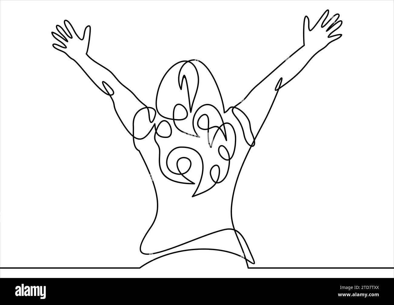 fille joyeuse mains levées. Dessin de lignes vectorielles continues Illustration de Vecteur