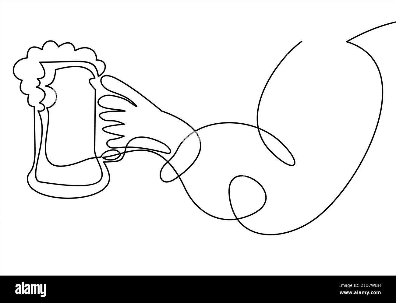 Dessin continu d'un verre à bière tenant à la main. Illustration de Vecteur