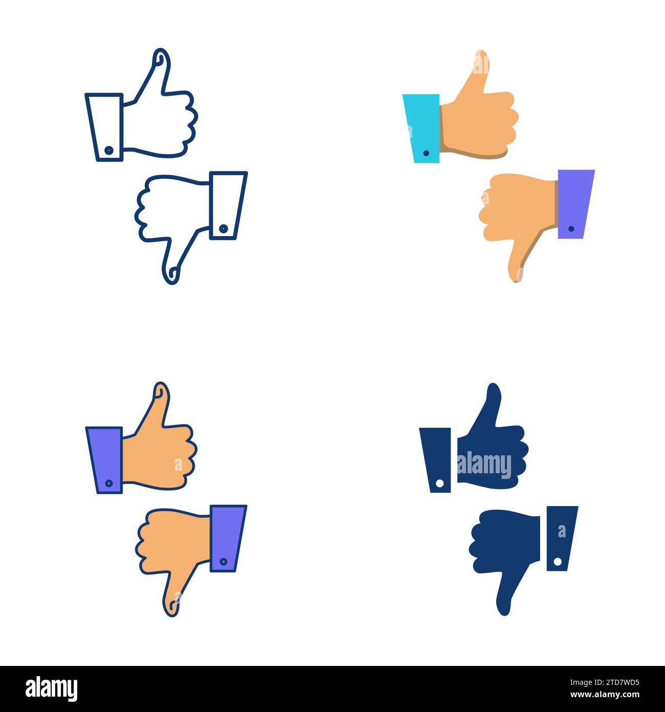 Icône de feedback définie dans le style plat et ligne. Évaluation, réponse du client. Appuyez sur le pouce vers le haut et vers le bas, approuvez ou rejetez. Illustration vectorielle Illustration de Vecteur