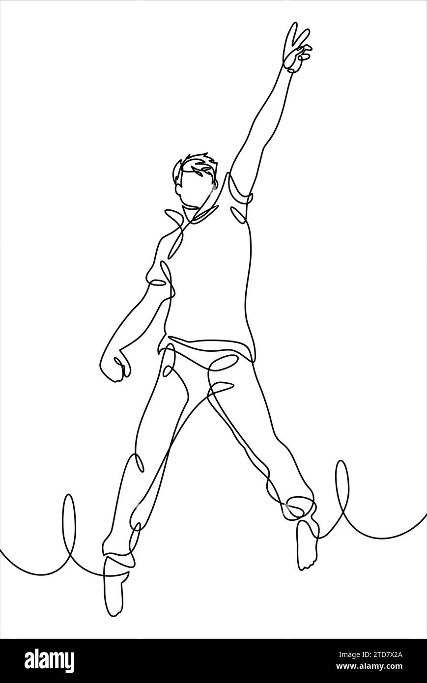 Homme sautant dans l'illustration vectorielle de ligne continue d'air Illustration de Vecteur