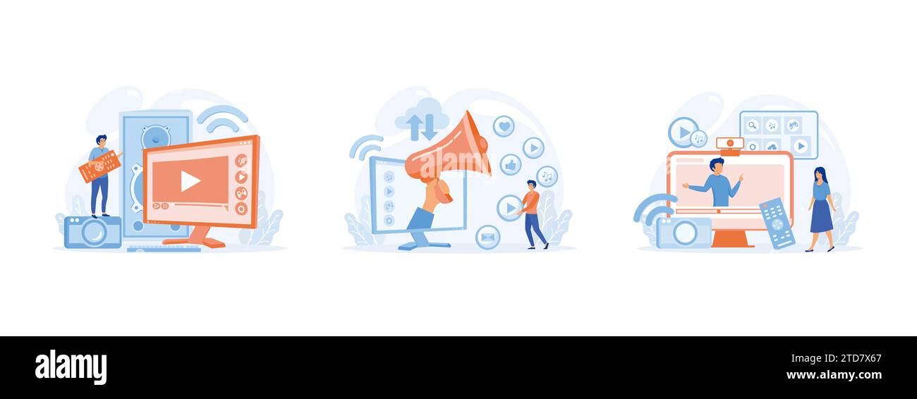 Technologie de télévision moderne. Modern Television Network. Dispositif interactif connecté à un réseau. Smart tv Set illustration vectorielle plate moderne Illustration de Vecteur