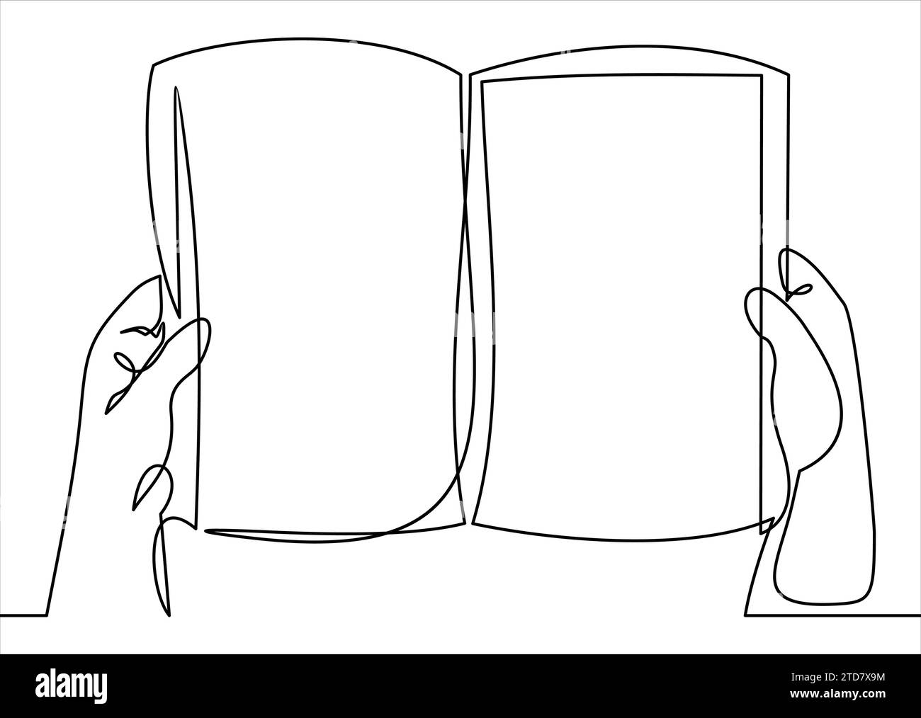 dessin au trait continu de deux mains tenant le livre Illustration de Vecteur