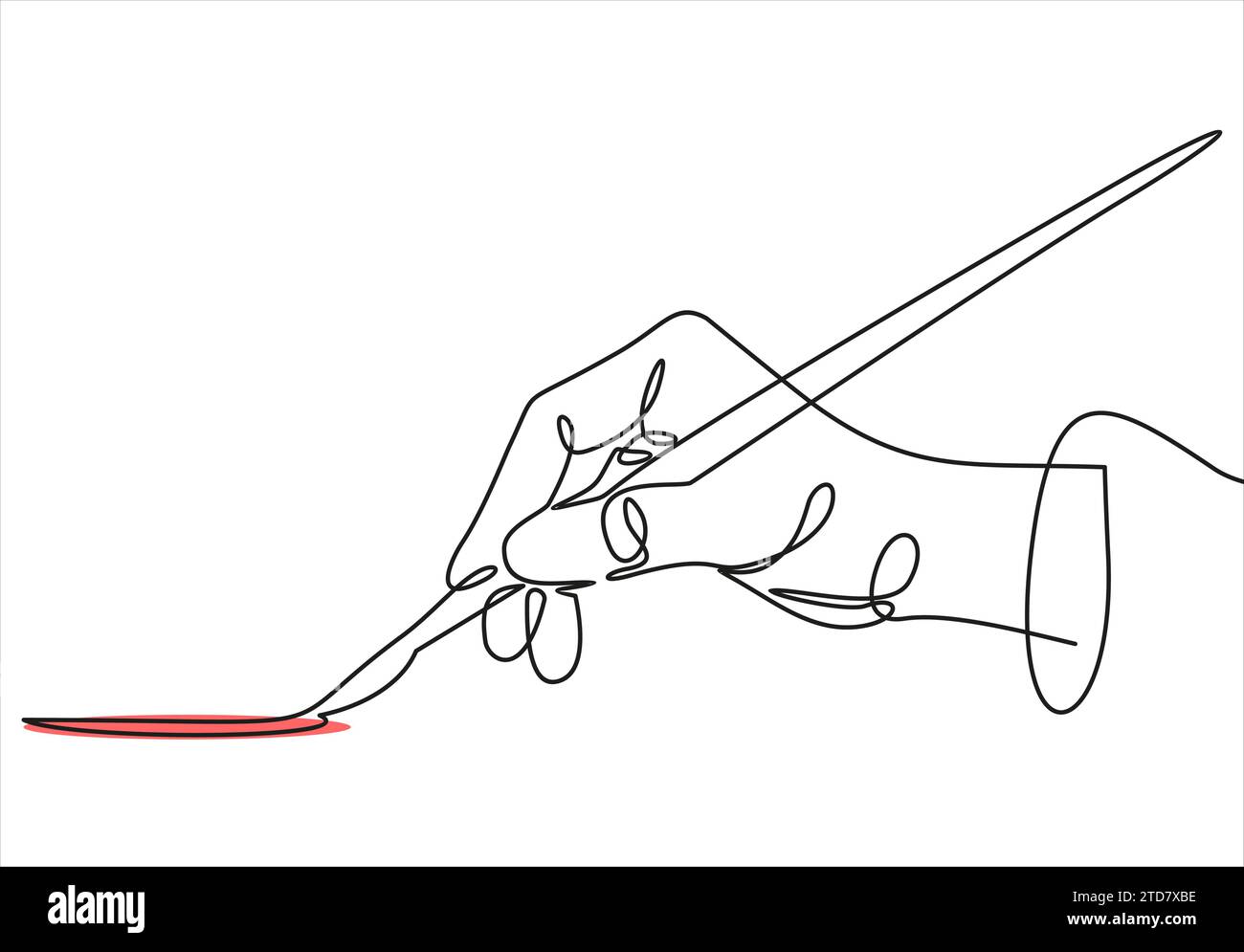Main de l'artiste dans un style plat tenant la brosse.Vector ligne continue. Illustration de Vecteur