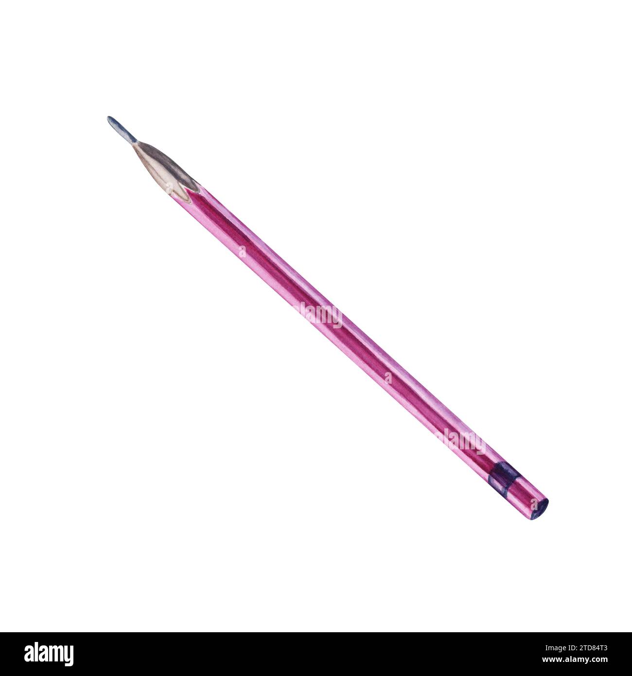 Crayon rose pour dessins et croquis d'artistes. Elément dessiné à la main. Illustration aquarelle isolée sur fond blanc. Collection Art World Day Banque D'Images