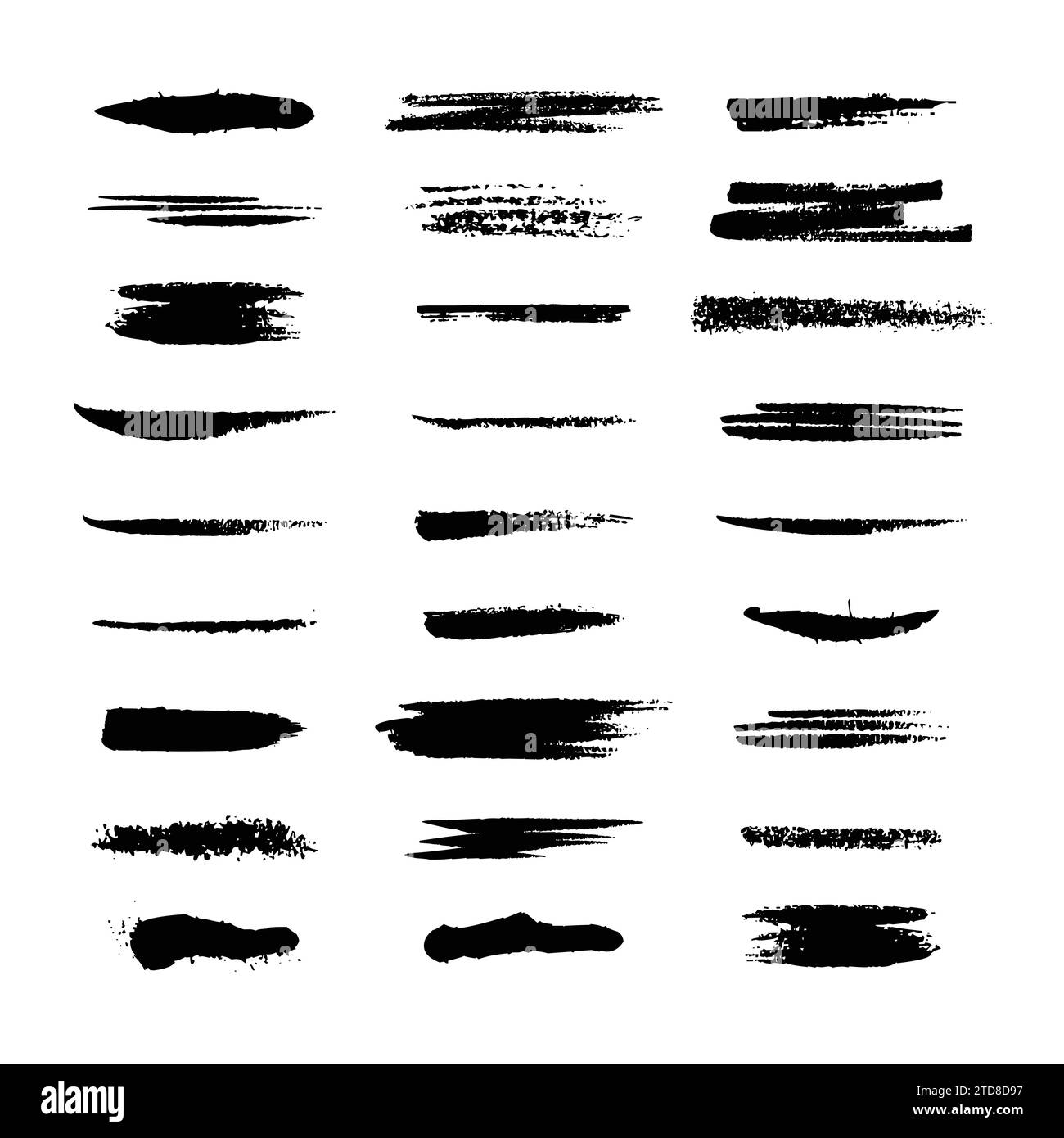 Ensemble de pinceau vectoriel. Jeu de pinceaux vectoriels, modèles de contours. Éléments de conception grunge et objets peints. Zones de texte longues. Illustration de Vecteur