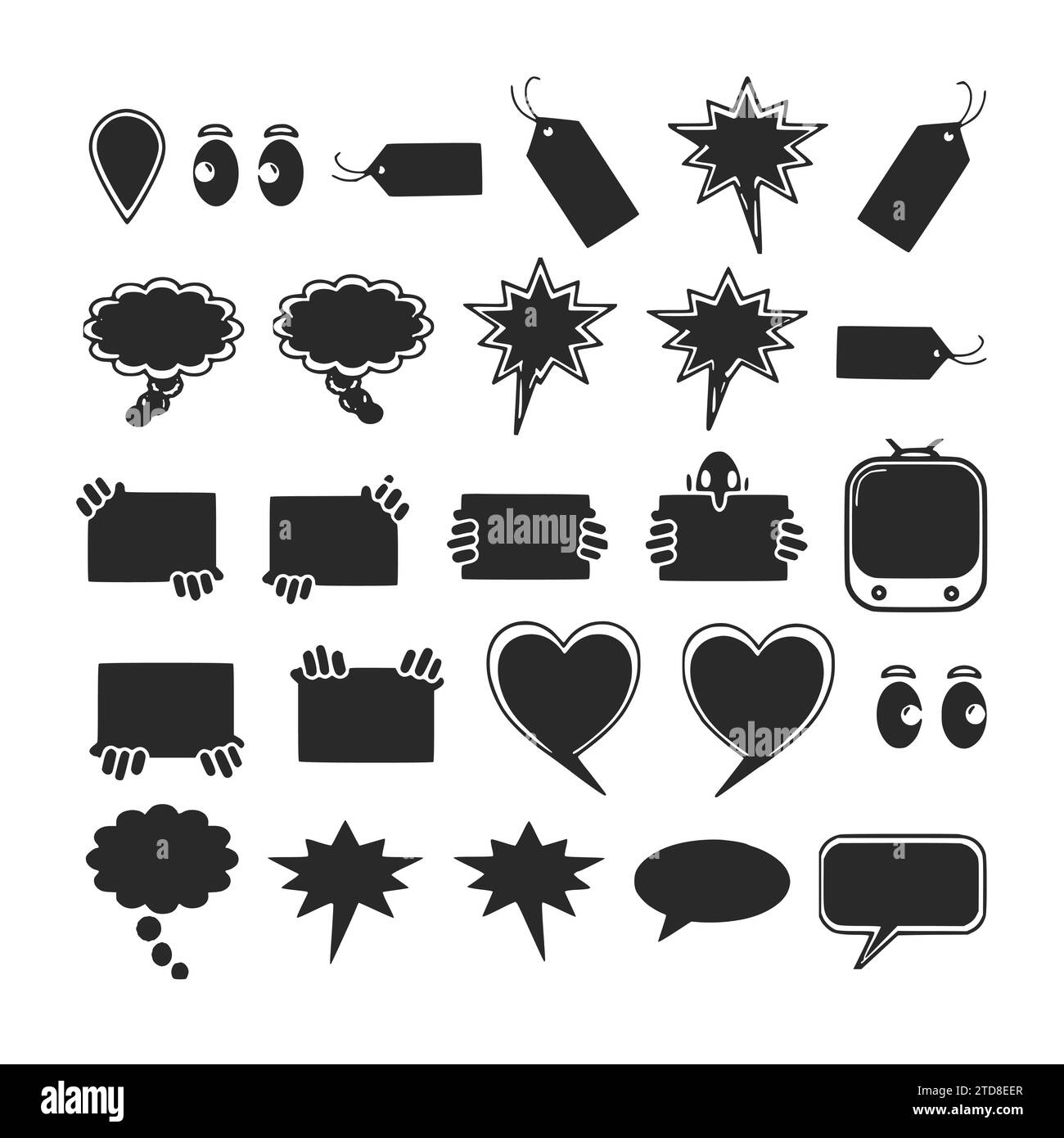 Ensemble de différents types de nuages de parole vides bulles de chat icônes formes vectorielles pour bandes dessinées ou web. Ajoutez du texte, facile à modifier, n'importe quelle taille. Illustration de Vecteur