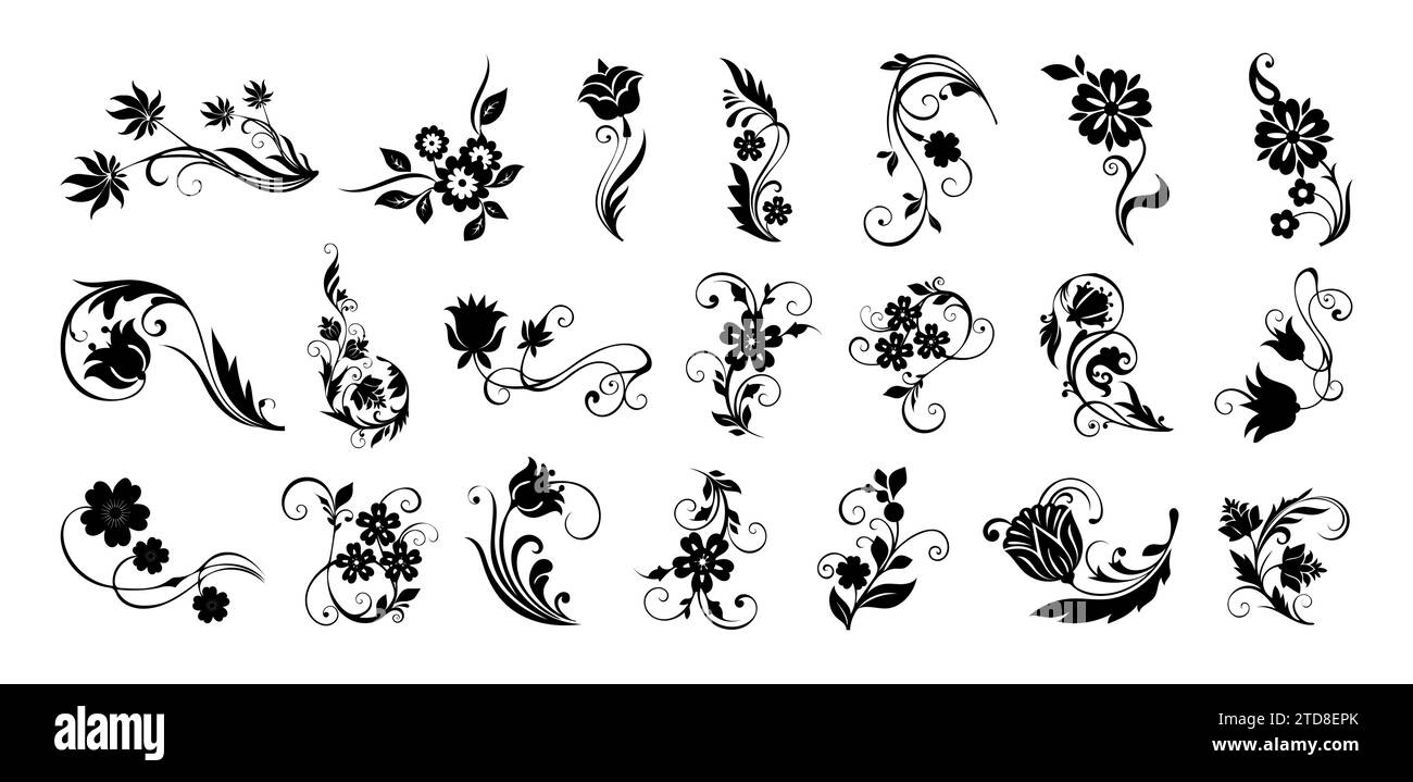 Styliser les silhouettes florales et florales de marguerite ornementales de la collection d'ensemble d'icônes vectorielles. Illustration de Vecteur