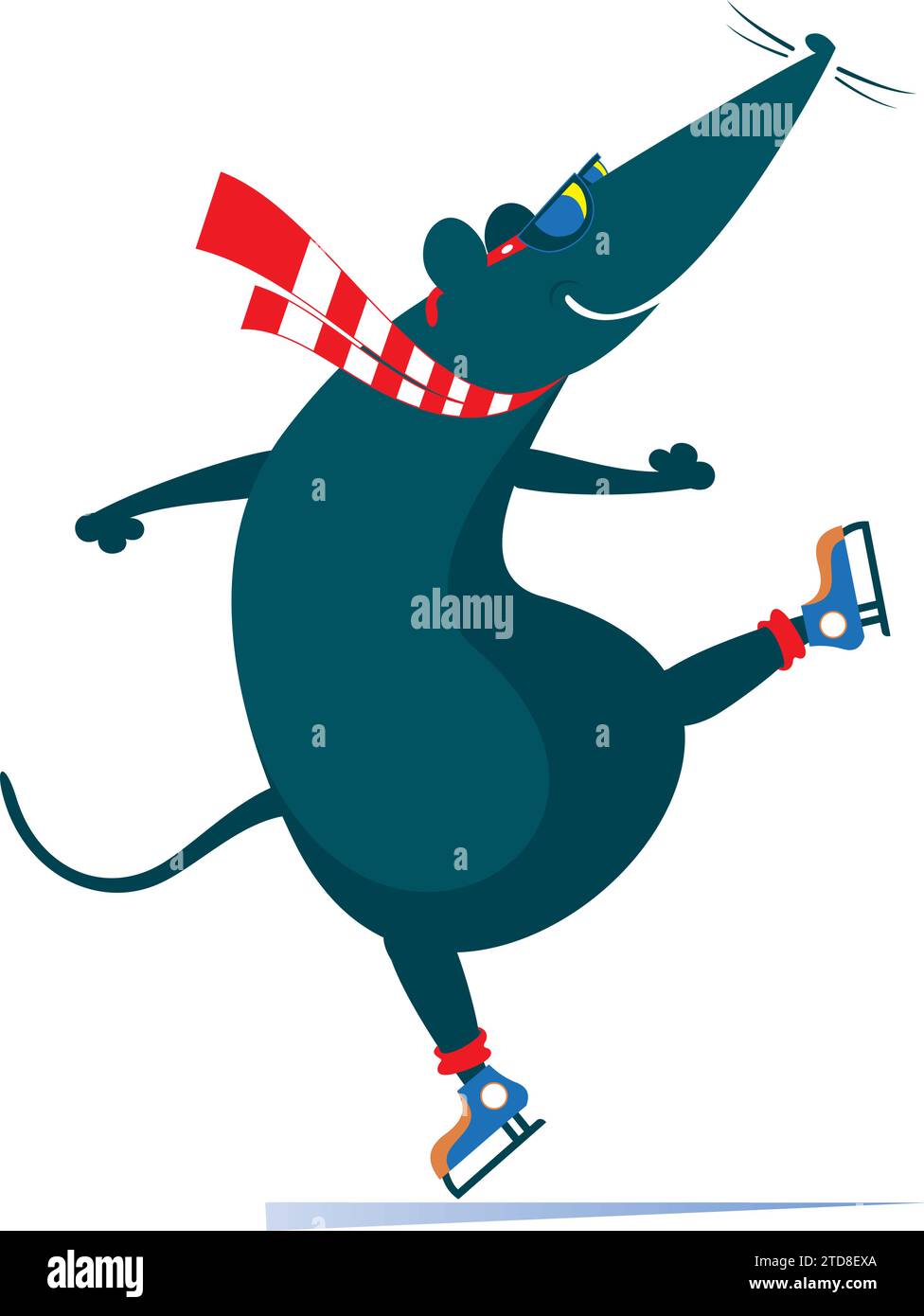 Patins mignons de rat ou de souris. Sport d'hiver. Mignon rat ou souris un patineur. Isolé sur fond blanc Illustration de Vecteur