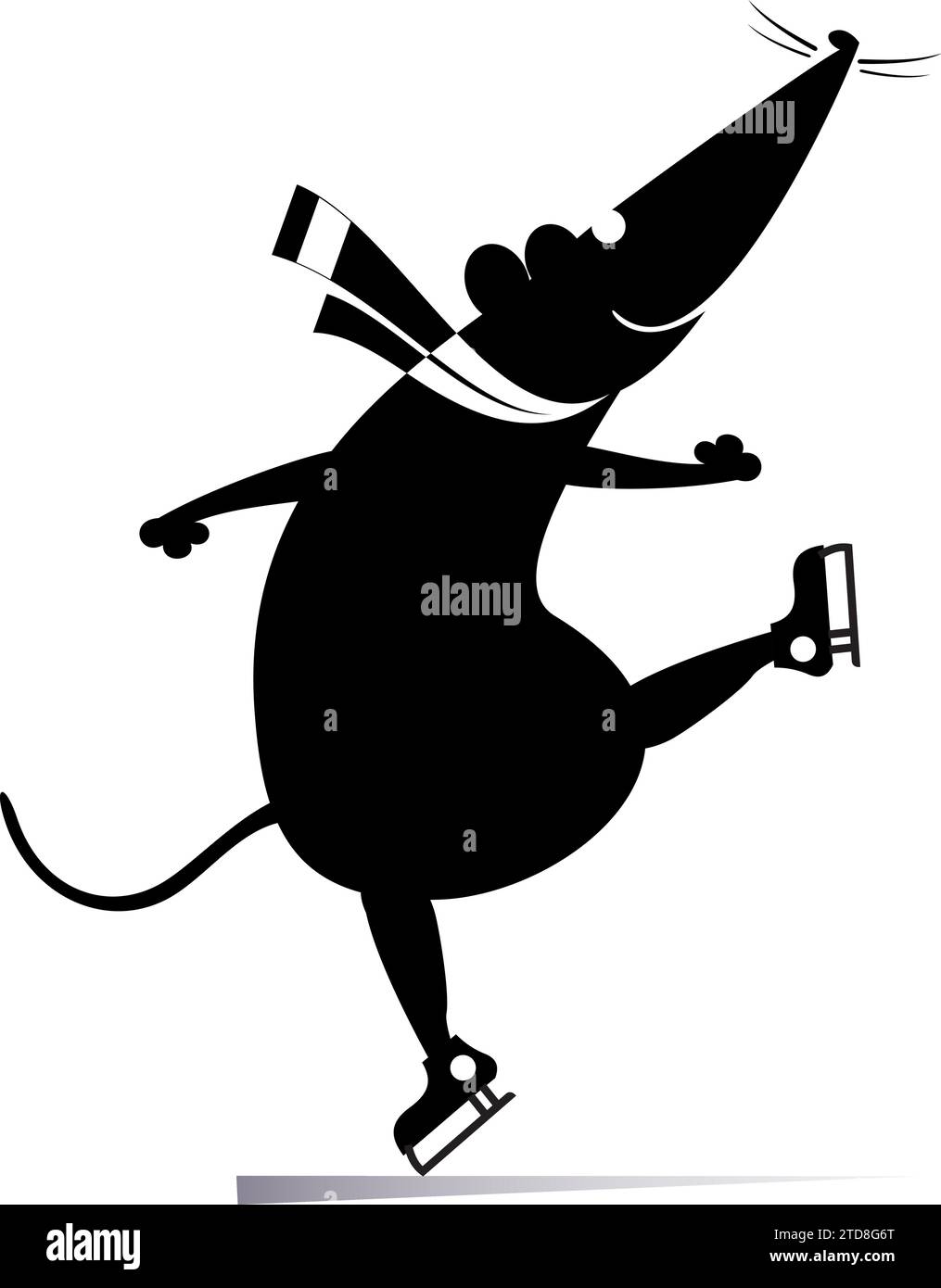 Mignon rat ou souris un patineur. Dessin animé mignon rat ou souris. Illustration noir sur blanc Illustration de Vecteur