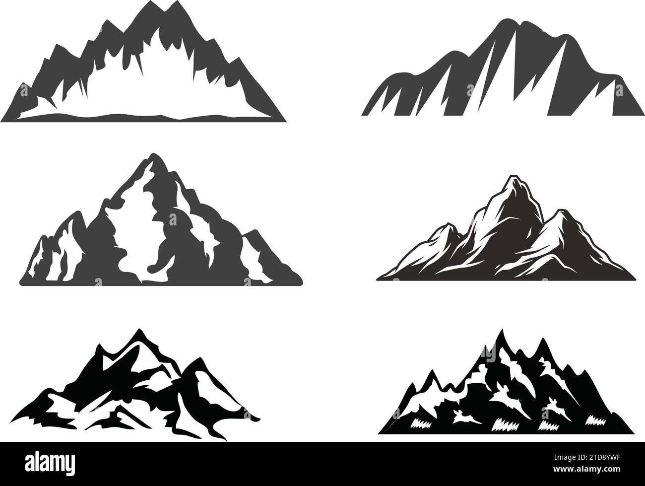 Ensemble d'illustration vectorielle d'icône de ligne de montagne simple silhouette pic de montagnes rocheuses Illustration de Vecteur
