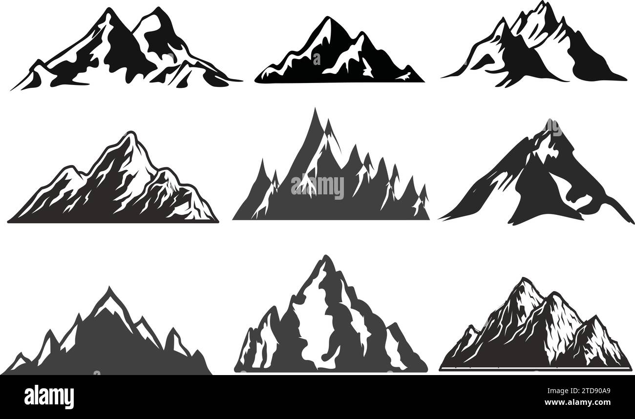 Ensemble d'illustration vectorielle de pic de silhouette d'icône de montagne rocheuse Illustration de Vecteur