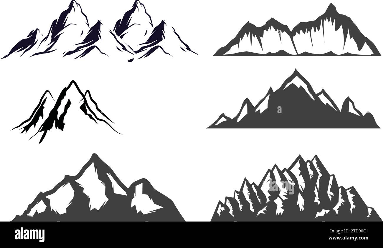 Ensemble d'illustration vectorielle d'icône de ligne de montagne simple silhouette pic de montagnes rocheuses Illustration de Vecteur