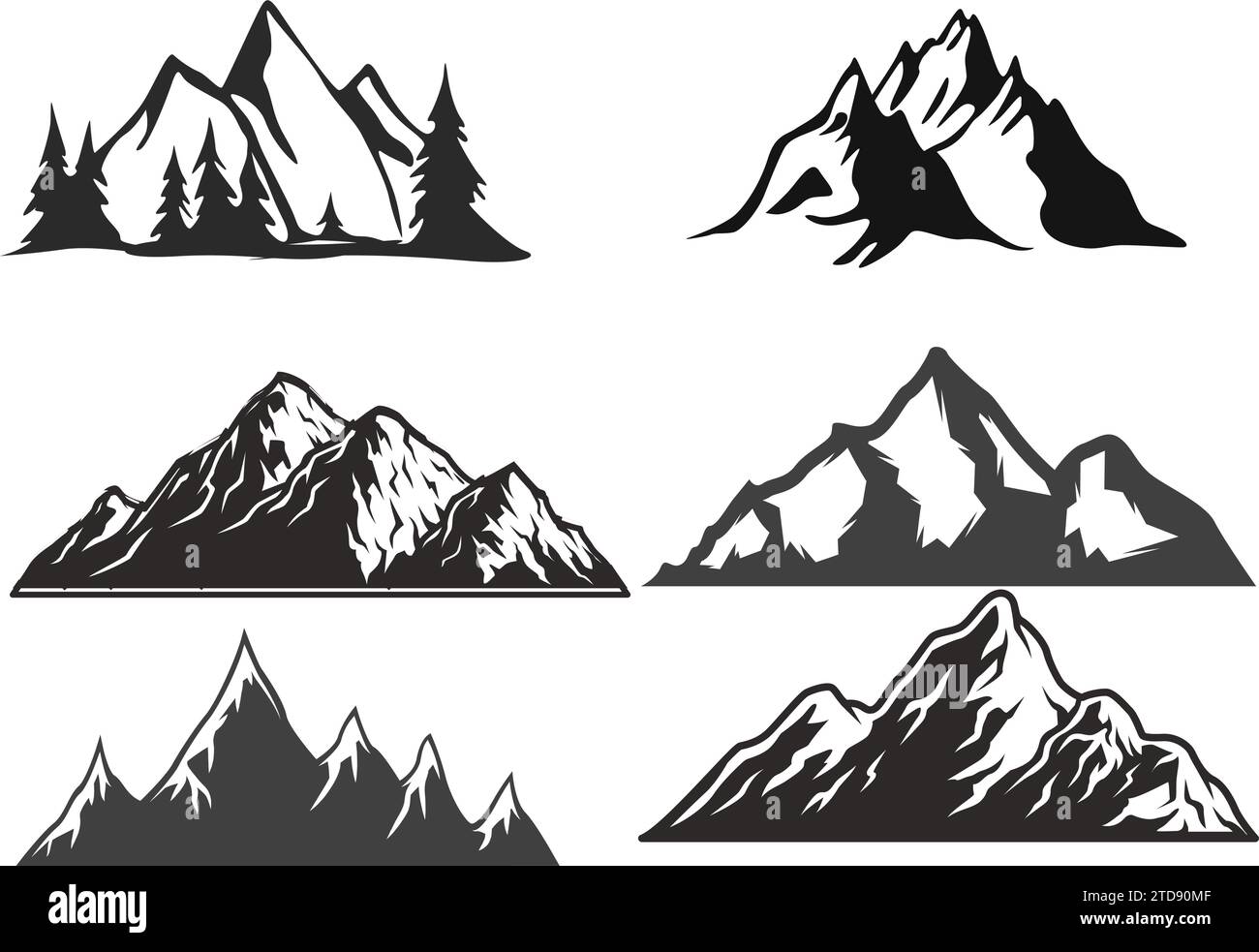 Ensemble d'illustration vectorielle de pic de silhouette d'icône de montagne rocheuse Illustration de Vecteur