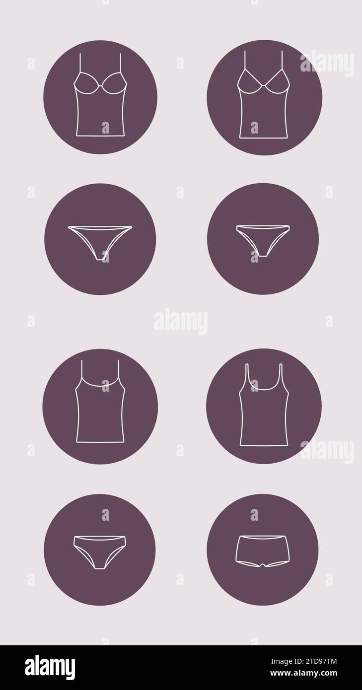 Sous-vêtements pour femme. Haut à lanière, culotte, icône de ligne short. Illustration vectorielle. Illustration de Vecteur