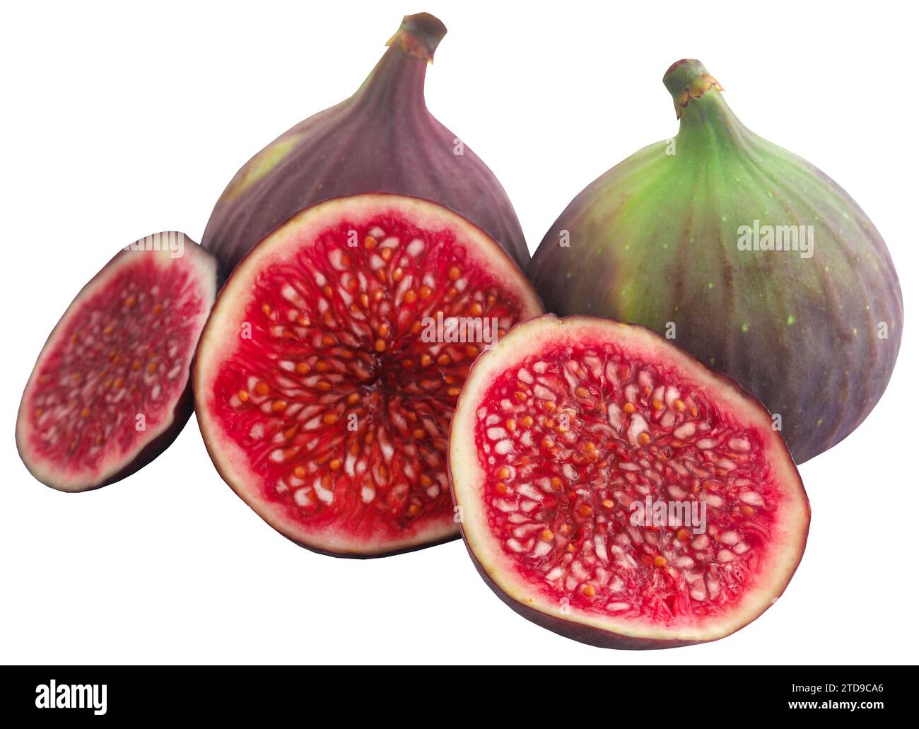 Figue commune biologique fraîche coupée en tranches et entière Banque D'Images