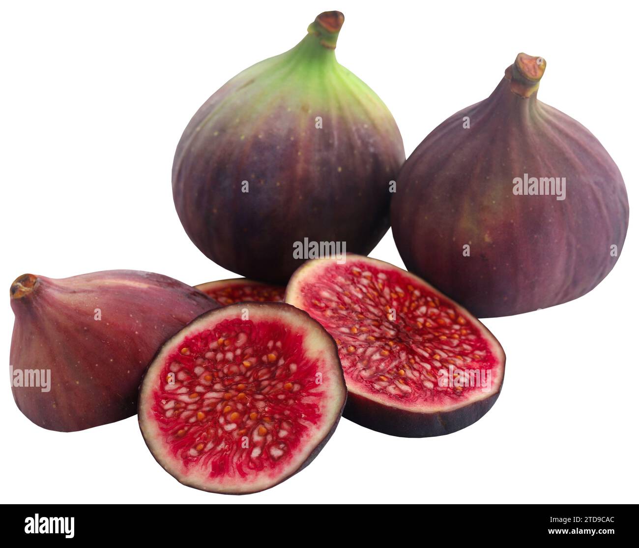 Figue commune biologique fraîche coupée en tranches et entière Banque D'Images