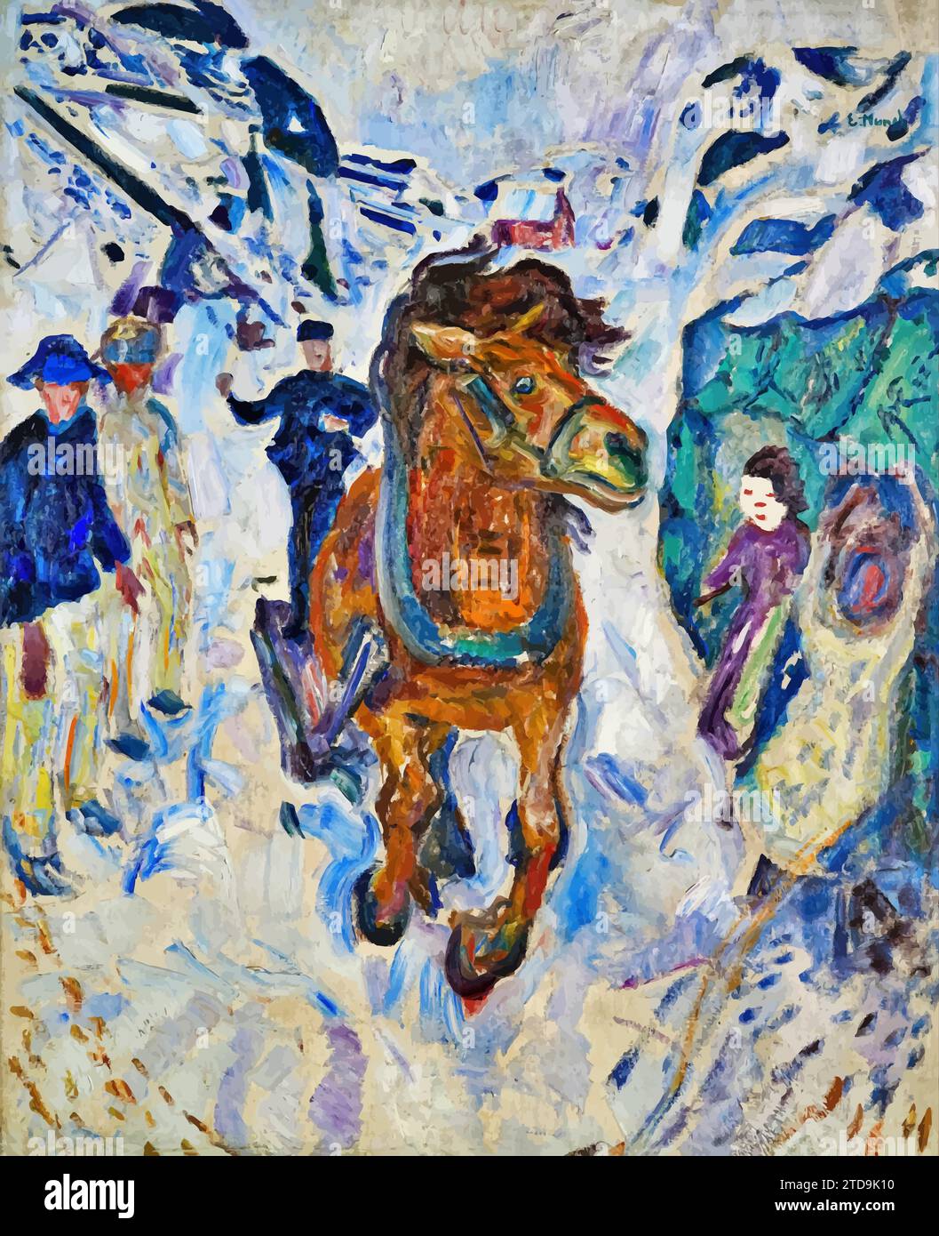 Cheval au galop, 1910 (peinture) de l'artiste Munch, Edvard (1863-1944) / Norvégien. Illustration de Vecteur