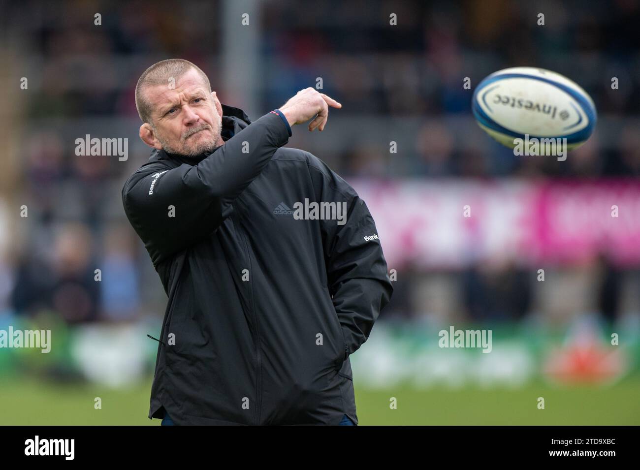 Graham Rowntree, entraîneur-chef de Munster, avant la coupe des Champions Investec, poule 3, match de la ronde 2 entre les chefs d'Exeter et Munster Rugby à Sandy Park à Exeter, Royaume-Uni, le 17 décembre 2023 (photo par Andrew SURMA/ crédit : SIPA USA/Alamy Live News Banque D'Images