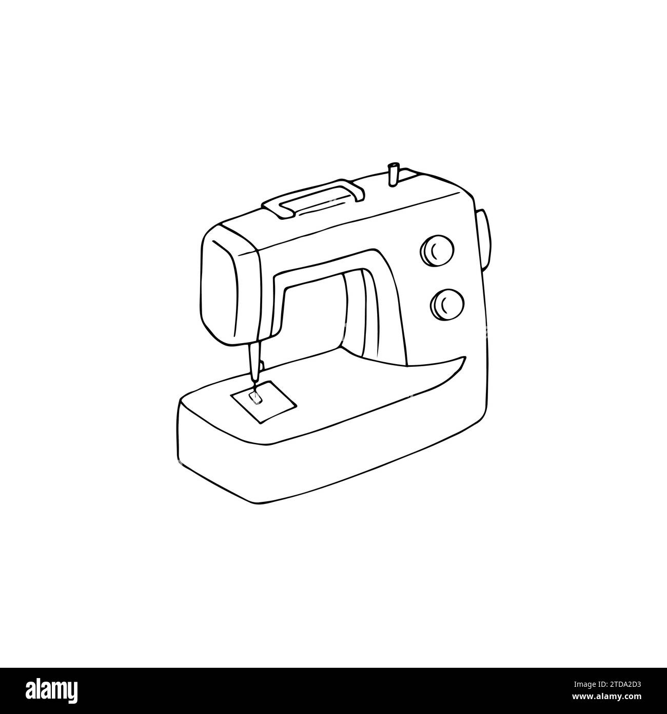 Machine à coudre électrique moderne illustration dessinée à la main. Personnalisez l'équipement en ligne dessinée à la main. Isolé sur fond blanc. Illustration de Vecteur