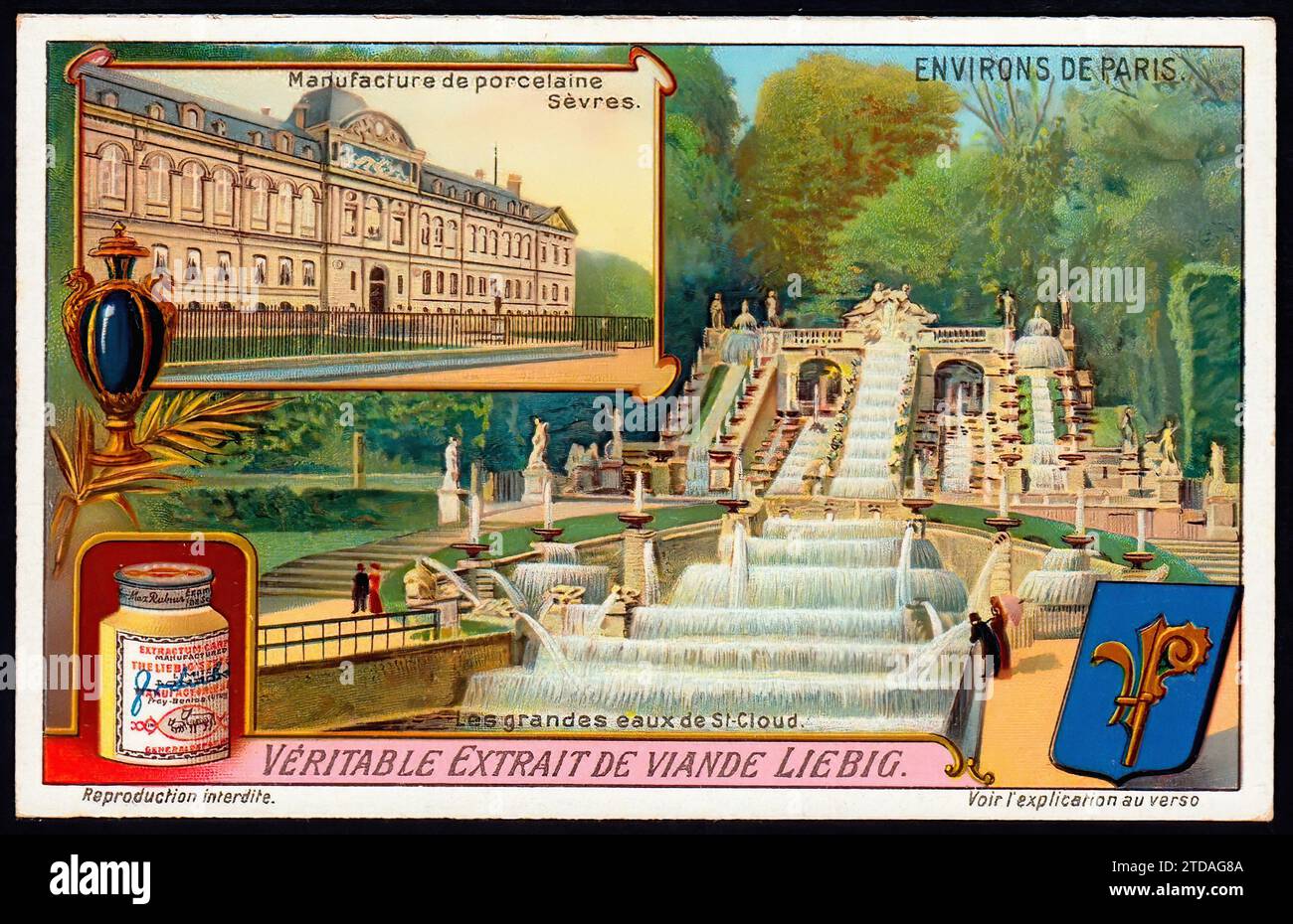 Usine de porcelaine à Sèvres & Fontaines à St Cloud - Vintage Liebig Trade Card Tradecard Banque D'Images