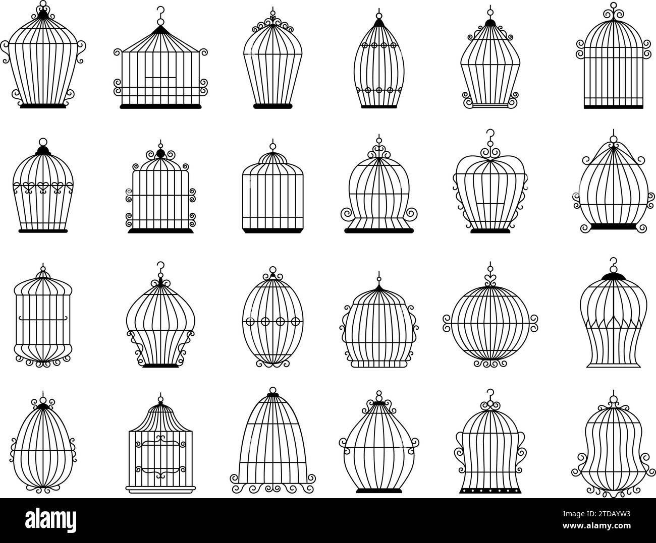 Cage pour oiseaux. Vector silhouettes collection de cage pour oiseaux canari modèle d'illustrations récentes Illustration de Vecteur