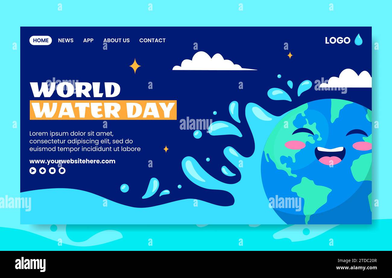 Water Day social Media Landing page Cartoon Hand Drawn Templates Illustration de fond Illustration de Vecteur