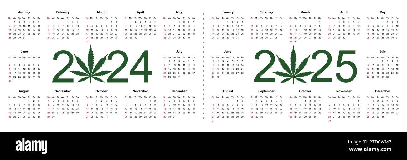 Calendrier de marijuana pour 2025 et 2025 ans. Cannabis médical. Modèle
