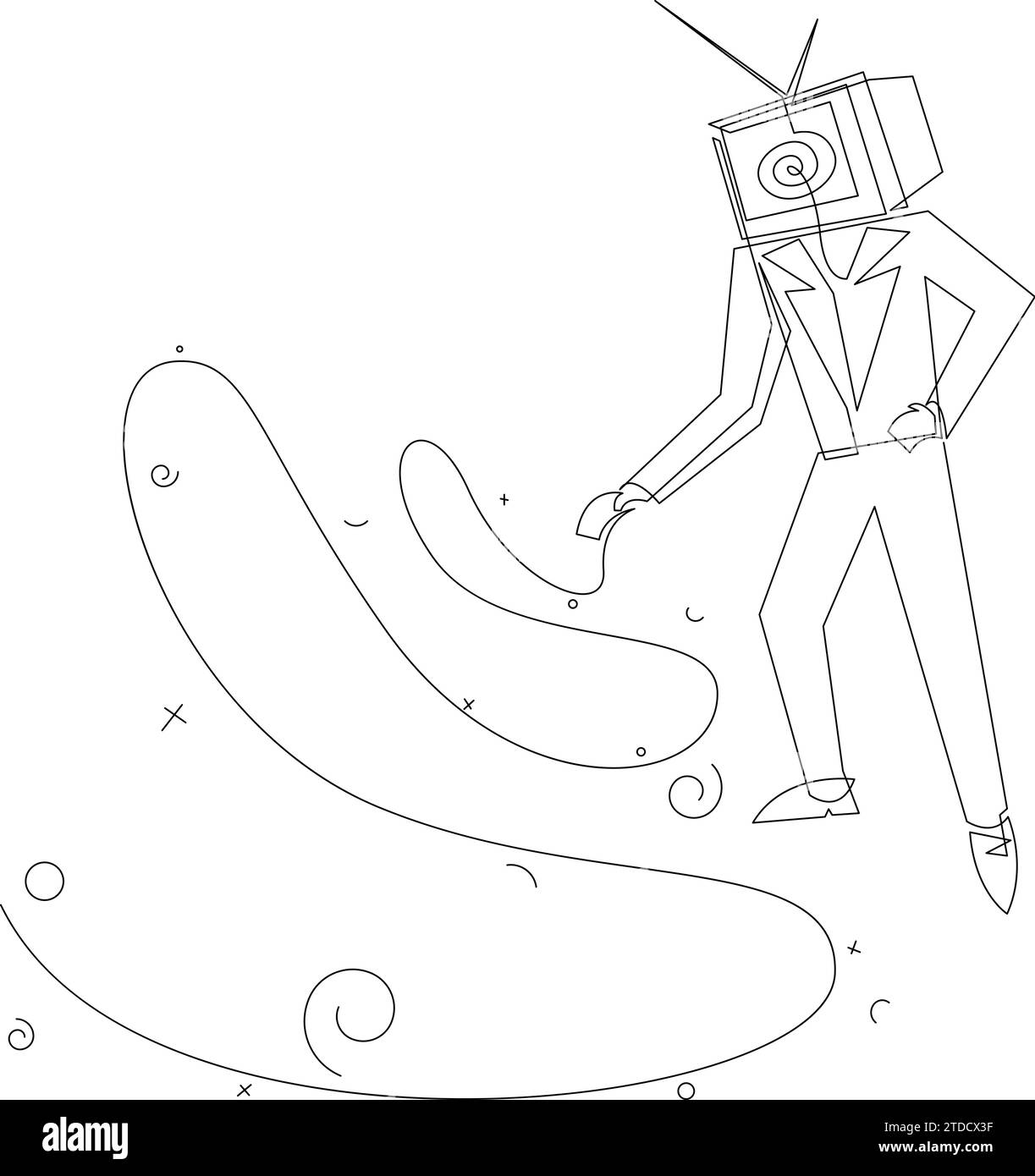 Propagande ou vidéo blogging illustration conceptuelle avec un homme avec la télévision au lieu de la tête. Illustration vectorielle de dessin de ligne continue Illustration de Vecteur