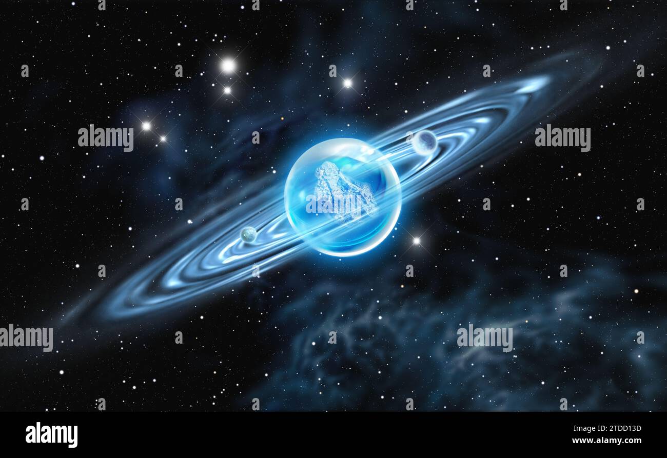 Diamant - planète cristal, illustration 3D. Banque D'Images