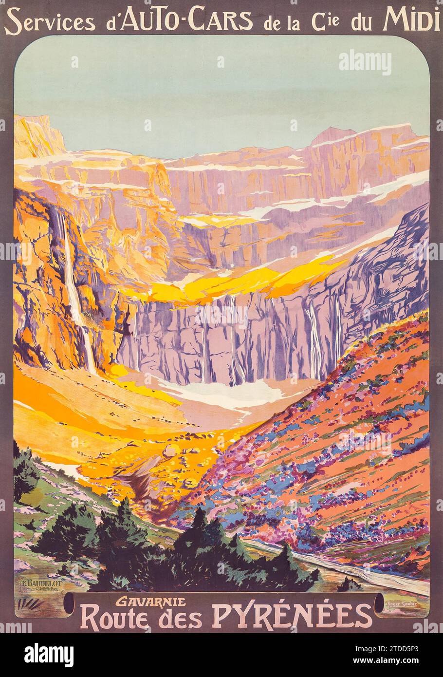 Gavarnie - route des Pyrénées (années 1920). Affiche de voyage française - Roger Soubie artwork Banque D'Images