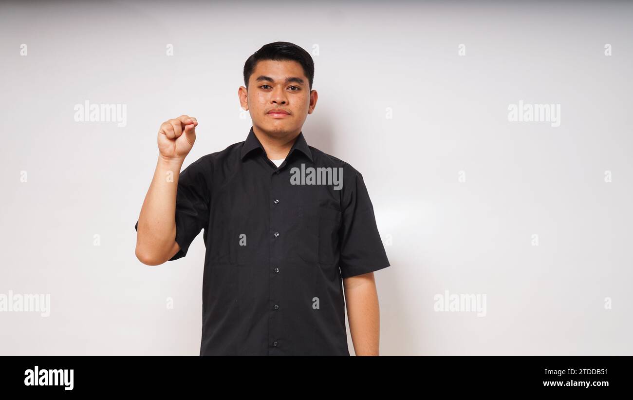 l'homme asiatique utilise la langue des signes avec la main. apprenez la langue des signes à la main. ASL American Sign Language Banque D'Images