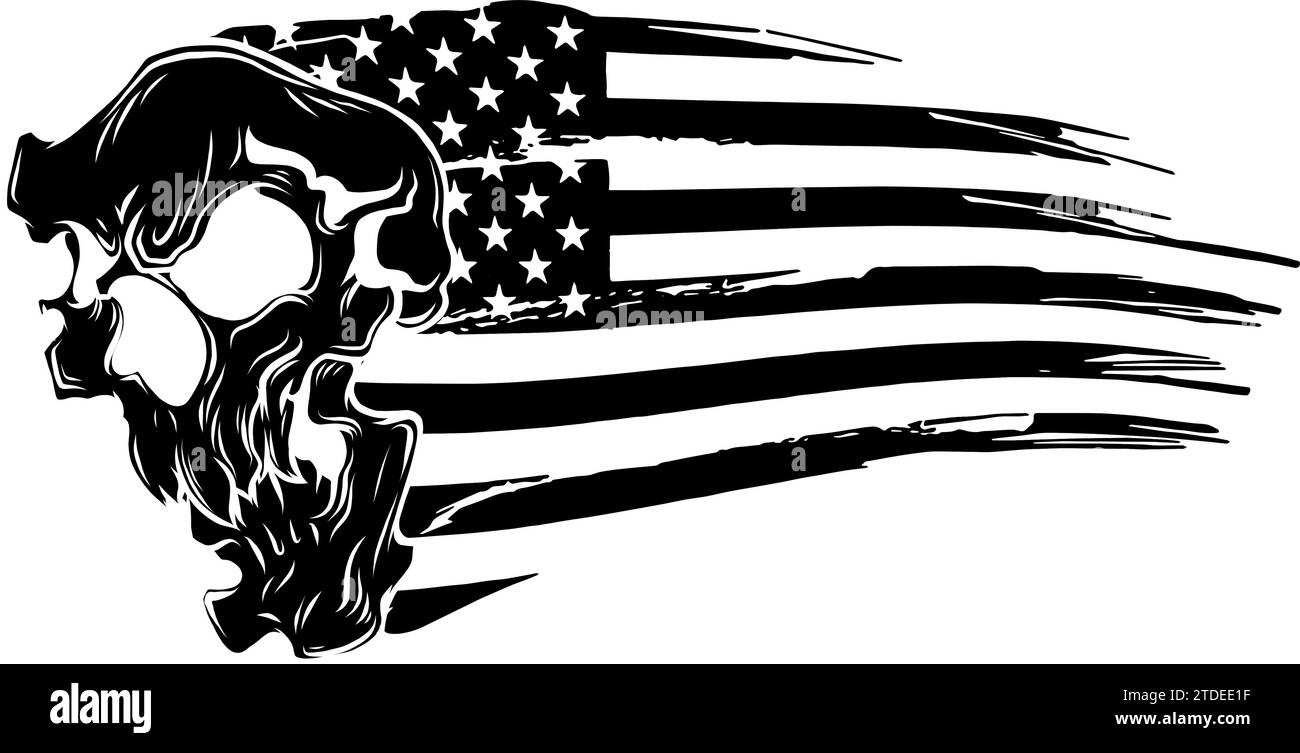silhouette noire de l'emblème de crâne avec vecteur de drapeau des états-unis Illustration de Vecteur