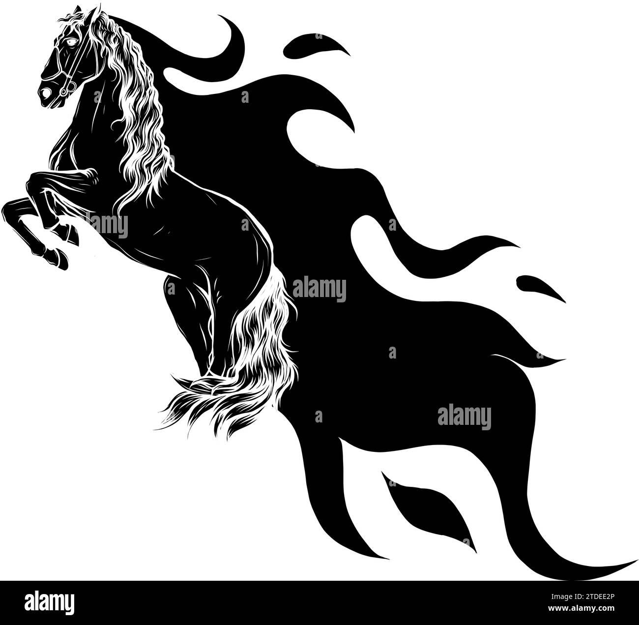 vecteur silhouette noire de cheval avec des flammes sur fond blanc Illustration de Vecteur