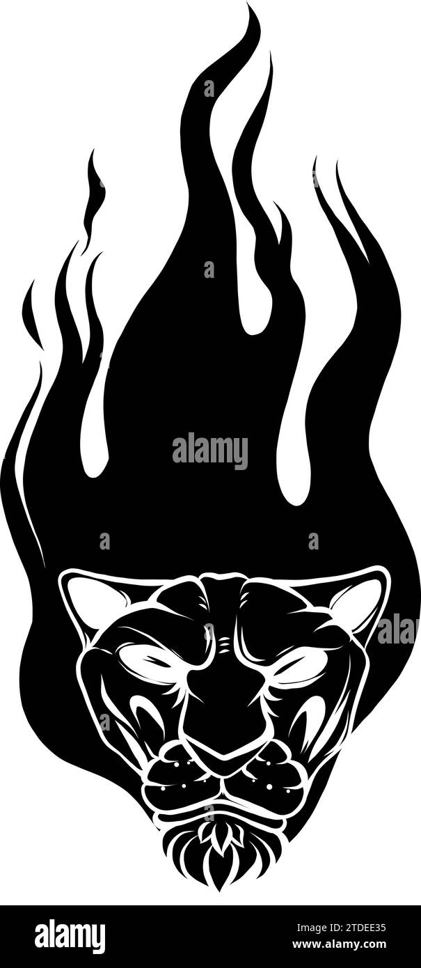 silhouette noire de tigre de tête avec des flammes sur fond blanc Illustration de Vecteur