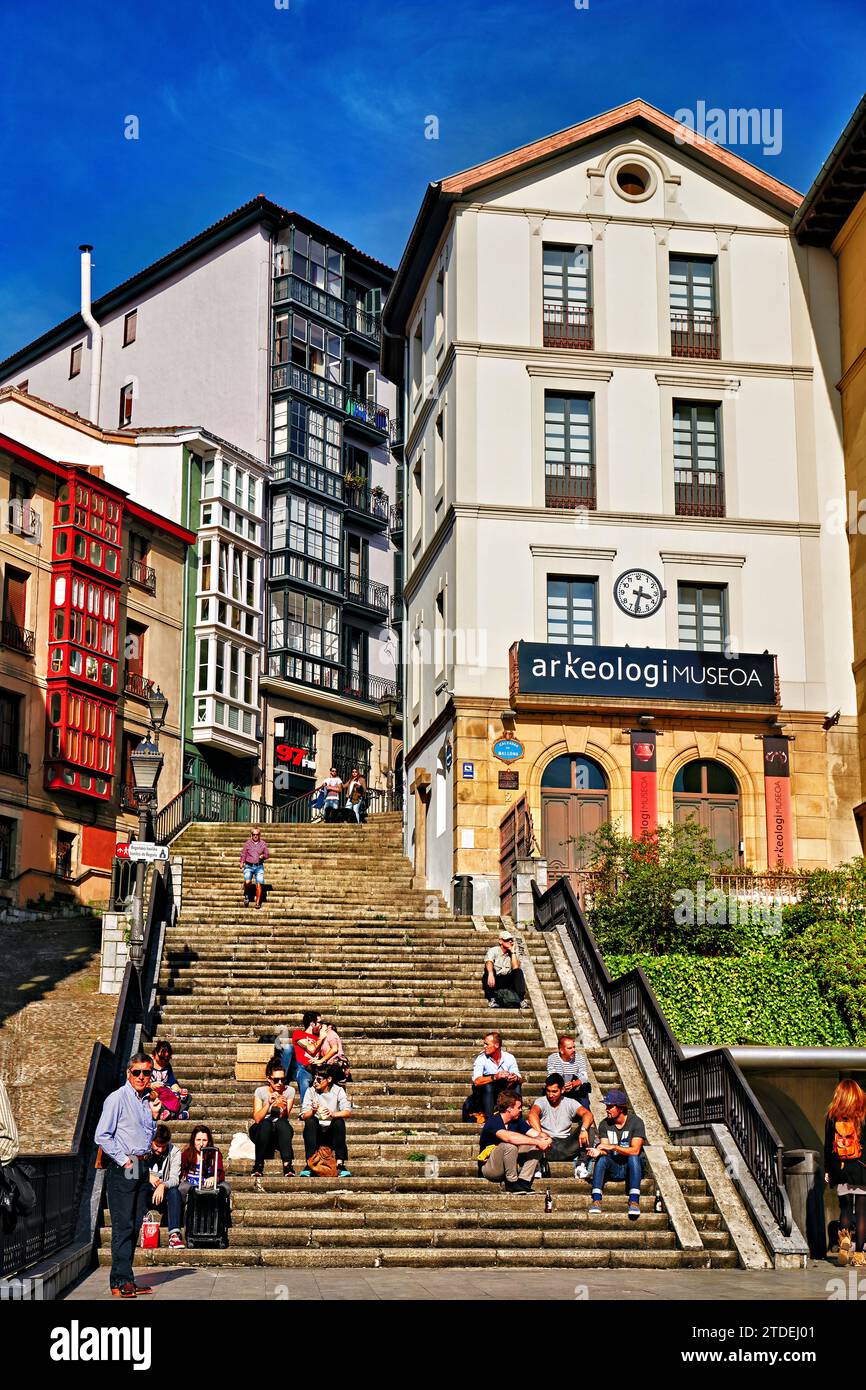 Bilbao Biscaye Espagne. Escaliers dans la vieille ville Banque D'Images