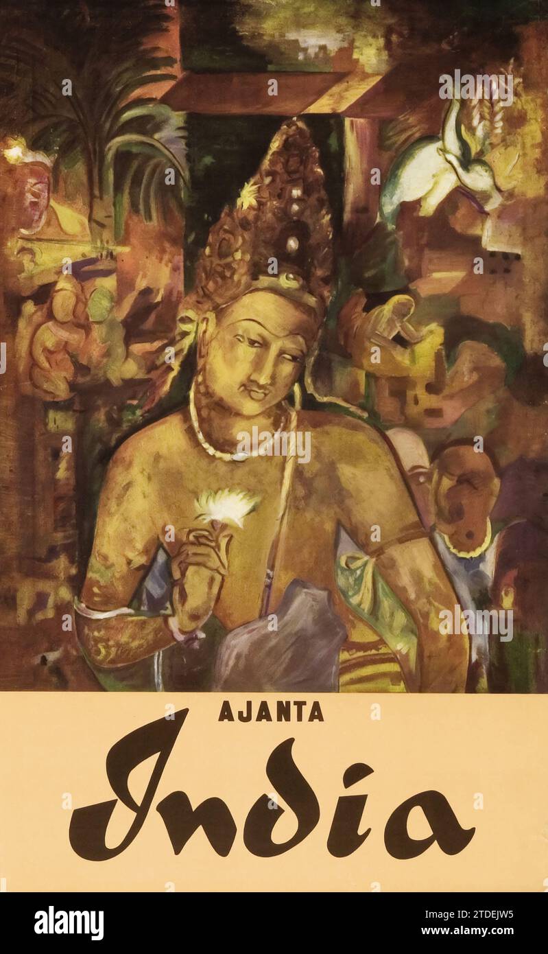 Ajanta Inde - affiche de voyage du Gouvernement indien, 1961 Banque D'Images