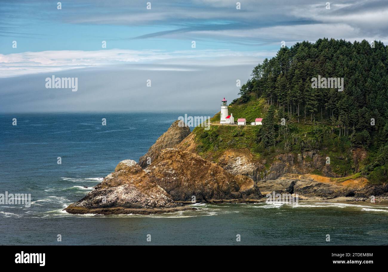 Tête Heceta Phare sur la côte de l'Oregon central. Banque D'Images