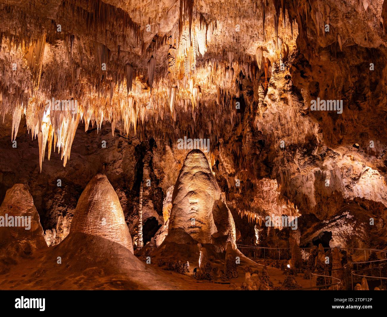 Dans la grande salle du parc national des grottes de Carlsbad, site du patrimoine mondial de l'UNESCO, situé dans les montagnes Guadalupe, Nouveau-Mexique Banque D'Images