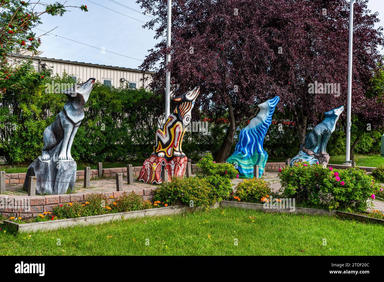 Sculpture de loup, Thompson, Manitoba, Canada, Amérique du Nord Banque D'Images