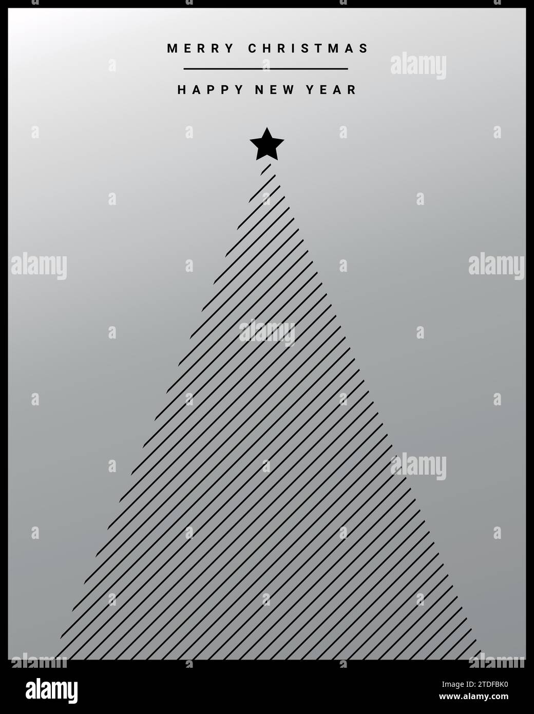 Carte de voeux de Noël et nouvel an avec arbre de Noël de forme géométrique. Design minimal en dégradé de couleurs noir et argent. Illustration vectorielle Illustration de Vecteur