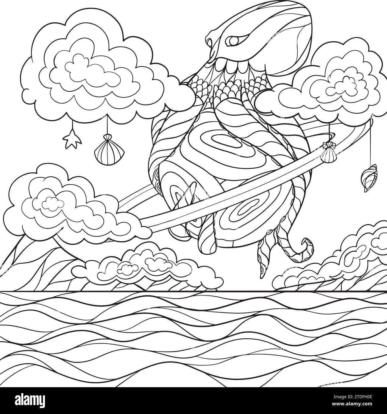 Octopus dans la conception d'art de ligne de ciel. Illustration de Vecteur