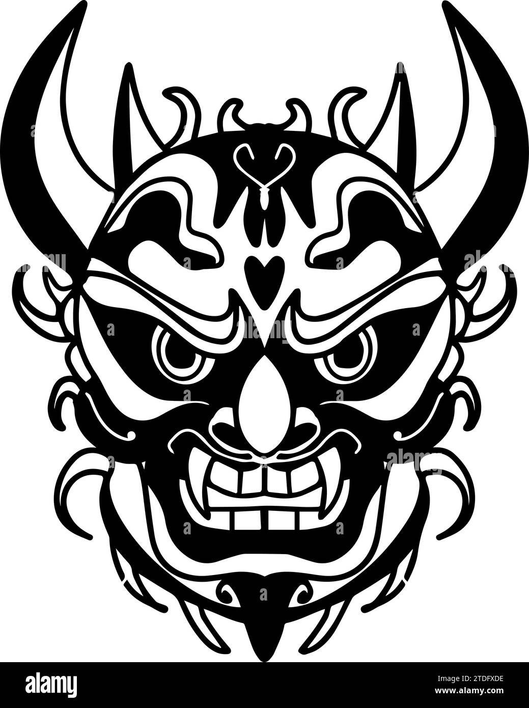 Tatouage japonais avec démon Hannya Mask, tatouages ou impression sur un T-shirt. Conception d'illustration vectorielle de masque ONI avec le style art sombre Illustration de Vecteur
